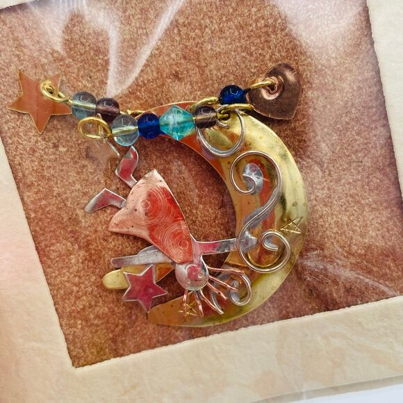 Luna Angel Decorative Metal Beaded Pin Girl on Moon Hand Crafted for Chico's NEW - Picture 2 of 4